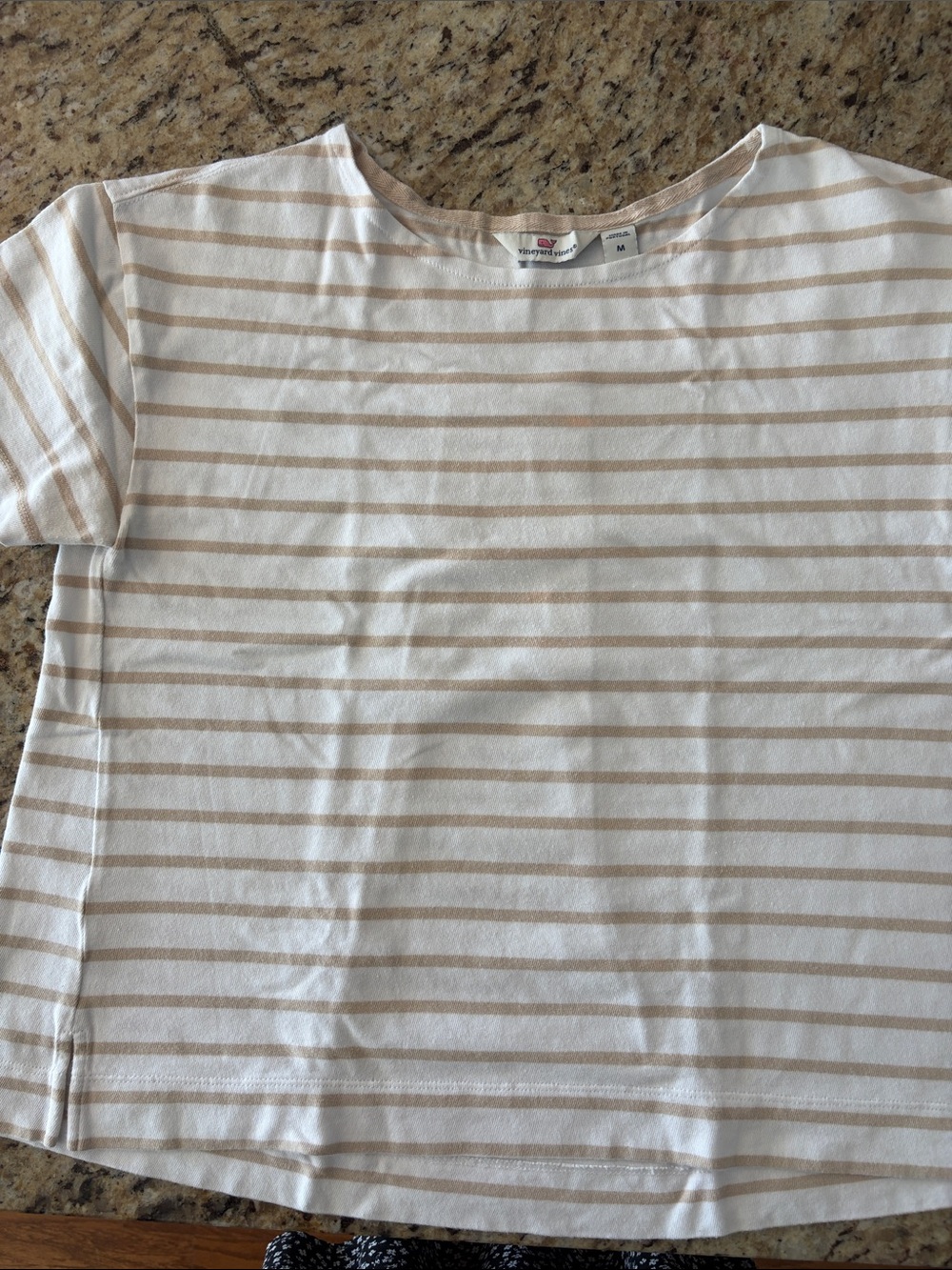 Vineyard Vines White and Tan Striped Short Sleeve Tee
